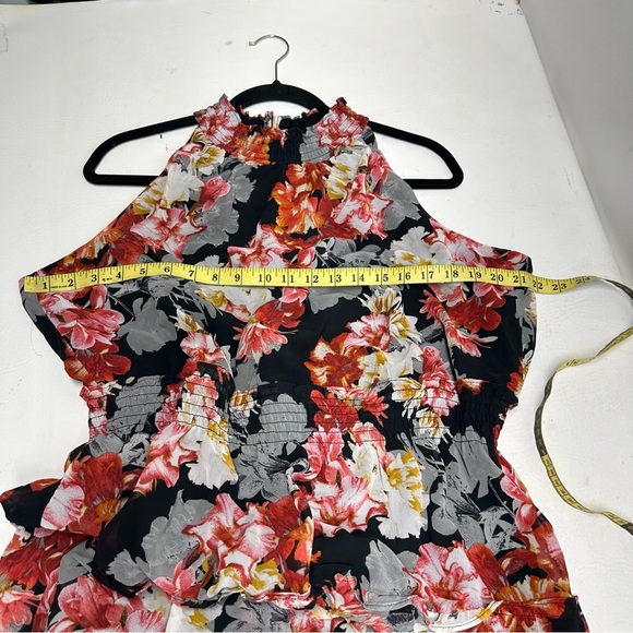 Nina Leonard Floral Halter Maxi Dress - Black and Red - Picture 5 of 10